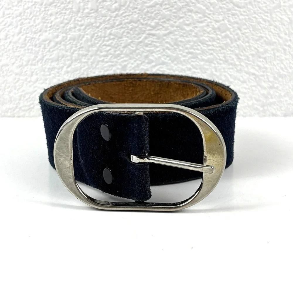 Dante Belt Mens 30 Navy Blue Genuine Suede Leather Silver Oval‎ Buckle Vintage